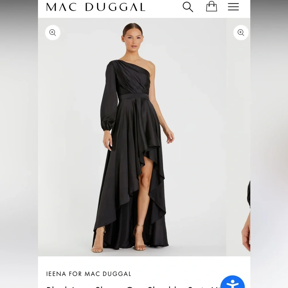 NWT- size 0- mac duggal - Black One-Shoulder high-low Dress - Picture 1 of 8